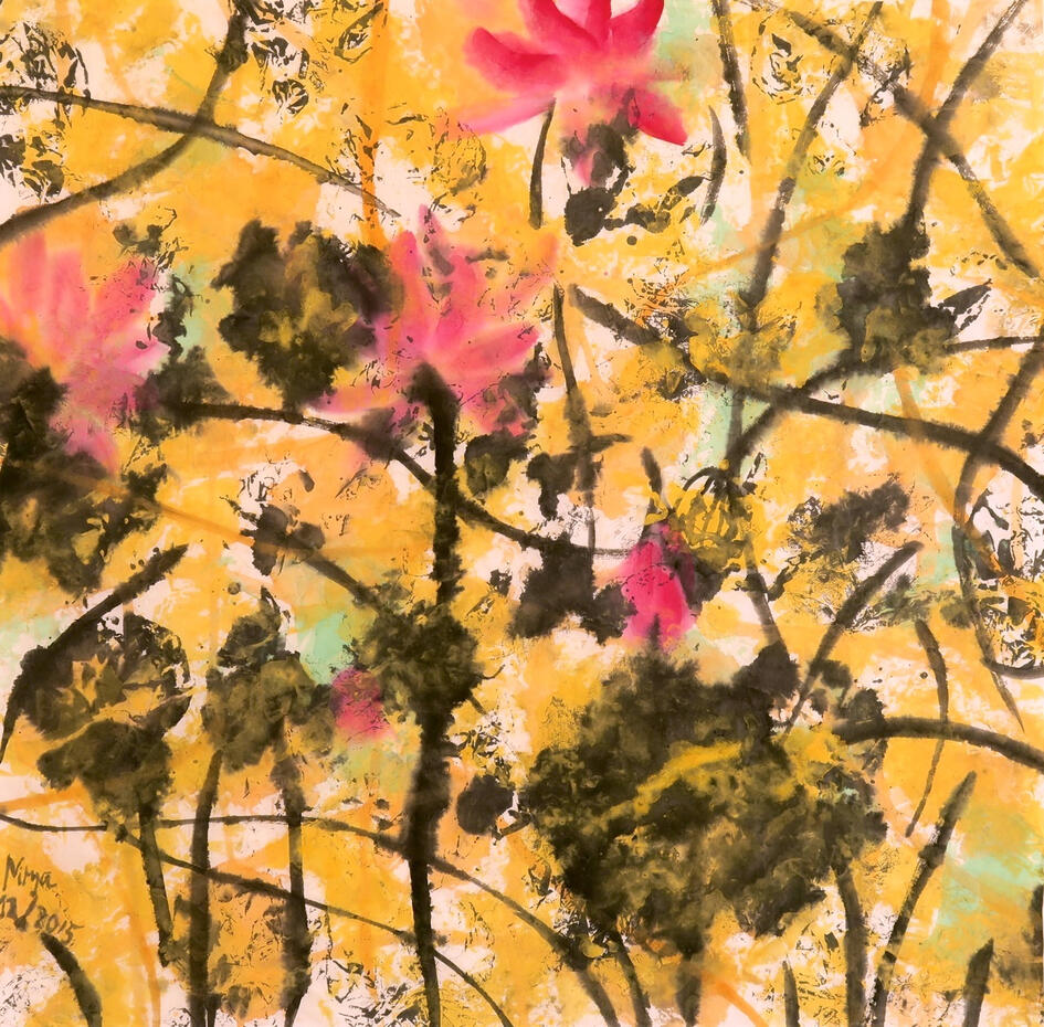 Sunny blossom - © 2015 Tusche & Gouache auf Reispapier 68x68cm